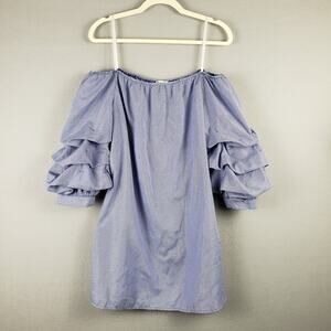 Bleuh Ciel M Ruffled Puff Sleeve Mini Dress Blue White Stripe Nautical Preppy